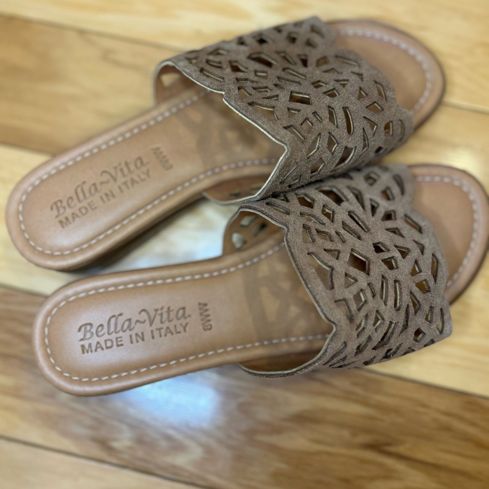NWOT Bella Vita Women's Cas-Italy Tan Wedge Slide Sandals - Picture 6 of 12